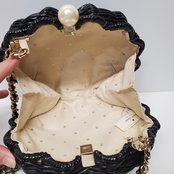 SOLD RARE 🔥Kate Spade NY Splash Out Wicker Clam Shell black pearl mermaid - Picture 8 of 9